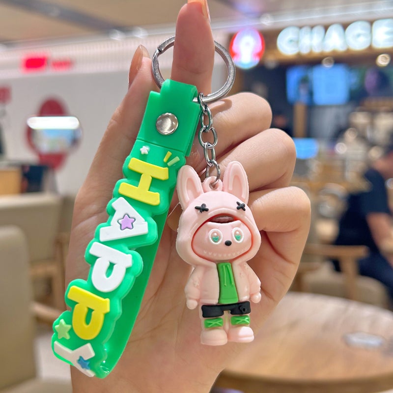 Labubu Cartoon Sheep Silicone Keychain Accessory Pink-sweatshirt labubu