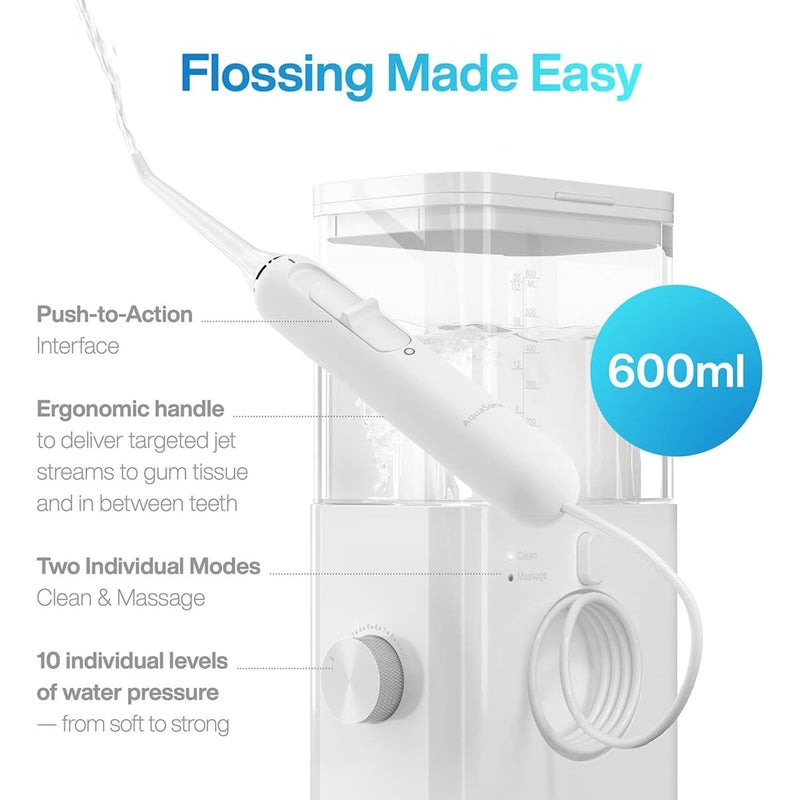AquaSonic Aqua Flosser PRO | Professional Water Flosser with Large Capacity Reservoir | Oral Irrigator w/ 2 Modes, 10 Levels of Water Pressure, 4 Included Tips | Sleek & Compact - Image 2