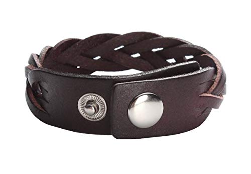 CCBFY Genuine Leather Bracelet Braided Sporty Wide Wristband Punk Jewelry for Men Women Brown - Image 4