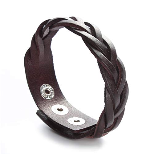 CCBFY Genuine Leather Bracelet Braided Sporty Wide Wristband Punk Jewelry for Men Women Brown - Image 2