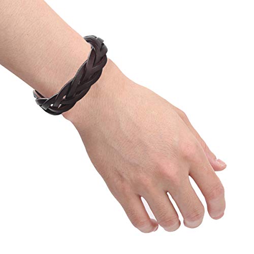 CCBFY Genuine Leather Bracelet Braided Sporty Wide Wristband Punk Jewelry for Men Women Brown - Image 5