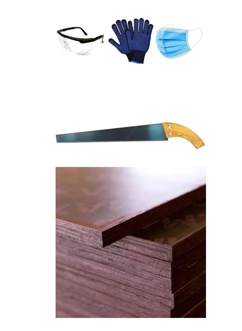 ABBASALI Waterproof Marine Ply Wood Sheet Furniture Board Brown for Multi Purpose DIY Works 60cm X 80cm Pack of 6 Pieces With Gloves, Goggle, 10Pcs Facemask & Saw (12mm)  - Image 1