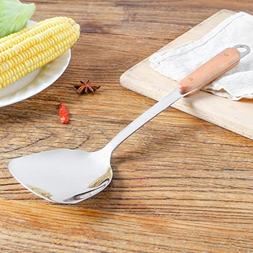 Leeonz 304 Stainless Steel Wok Spatula, Professional Wok Spatula Turner with Heat Resistant Wooden Handle, Kitchen Utensil Cooking Shovel Scoop Ladle for Daily Cooking Use - Image 2