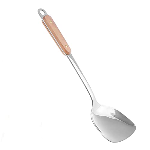 Leeonz 304 Stainless Steel Wok Spatula, Professional Wok Spatula Turner with Heat Resistant Wooden Handle, Kitchen Utensil Cooking Shovel Scoop Ladle for Daily Cooking Use - Image 1