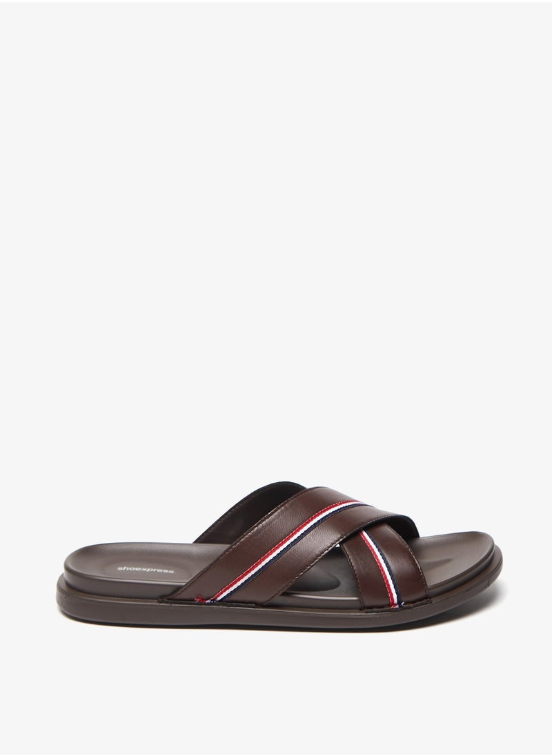 shoexpress - Mens Textured Cross Strap Slip On Arabic Sandals with Tape Detail - Image 1