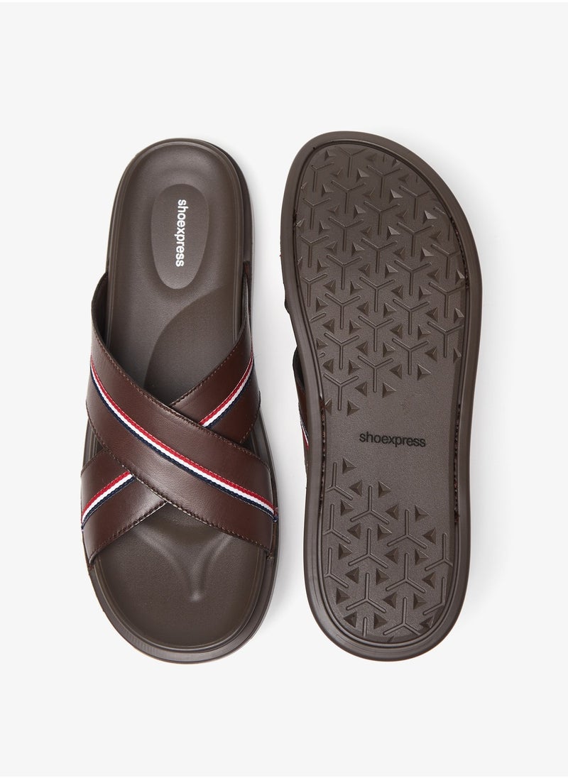 shoexpress - Mens Textured Cross Strap Slip On Arabic Sandals with Tape Detail - Image 1