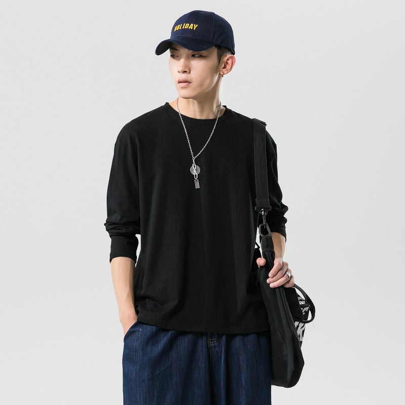 Pure Cotton T-shirt Couple Clothing Men's Multicolor Long-sleeved Base T-shirt Solid Color Teenager T-shirt - Image 1