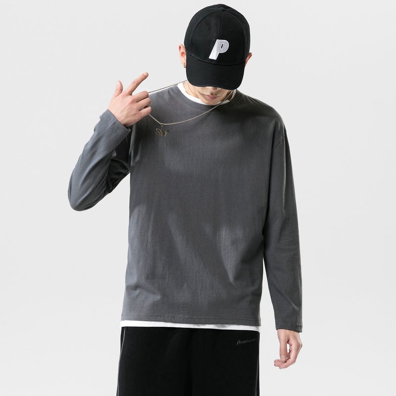 Pure Cotton T-shirt Couple Clothing Men's Multicolor Long-sleeved Base T-shirt Solid Color Teenager T-shirt - Image 5