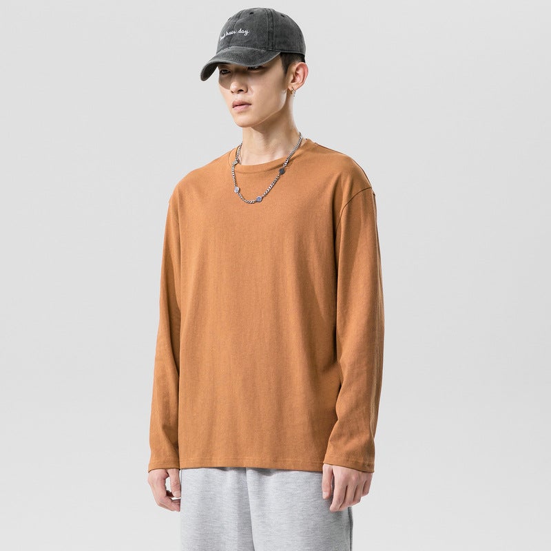 Pure Cotton T-shirt Couple Clothing Men's Multicolor Long-sleeved Base T-shirt Solid Color Teenager T-shirt - Image 3