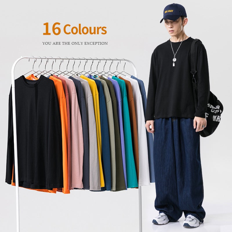 Pure Cotton T-shirt Couple Clothing Men's Multicolor Long-sleeved Base T-shirt Solid Color Teenager T-shirt - Image 2