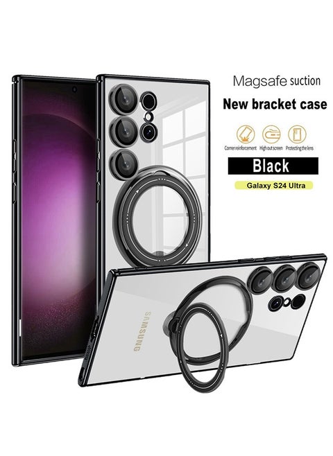 Case for Samsung S24 Ultra with Magnetic Ring Stand, Compatible with Mag-safe, High Quality Drop, Shockproof Hard Luxury Phone Cases with Camera Lens Protector Phone Cover (Black)
