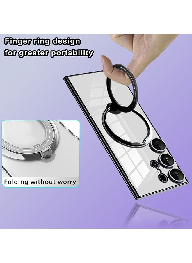 Case for Samsung S24 Ultra with Magnetic Ring Stand, Compatible with Mag-safe, High Quality Drop, Shockproof Hard Luxury Phone Cases with Camera Lens Protector Phone Cover (Black)