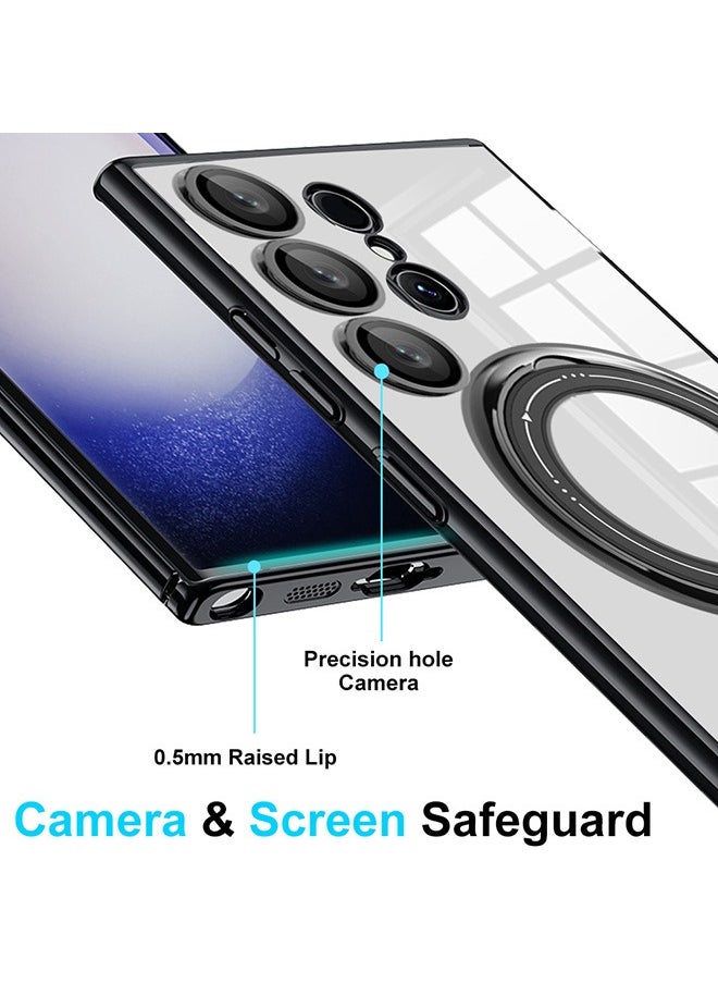Case for Samsung S24 Ultra with Magnetic Ring Stand, Compatible with Mag-safe, High Quality Drop, Shockproof Hard Luxury Phone Cases with Camera Lens Protector Phone Cover (Black)