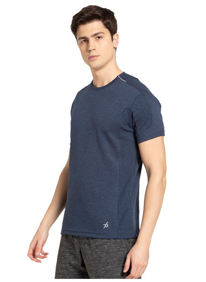 Jockey Men's Regular Fit Round Neck Raglan Sleeved T-Shirt with Breathable Mesh for Enhanced Cooling MV01_Navy Melange_L - Image 3