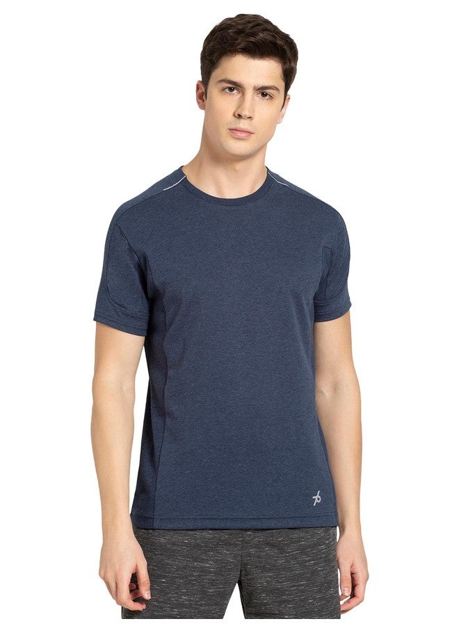 Jockey Men's Regular Fit Round Neck Raglan Sleeved T-Shirt with Breathable Mesh for Enhanced Cooling MV01_Navy Melange_L - Image 1