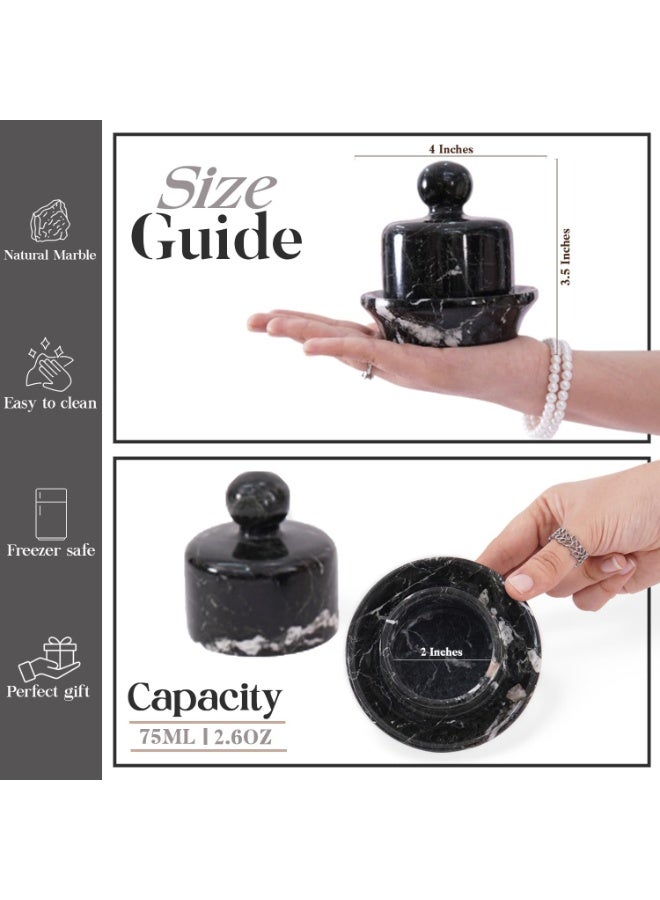 ام كي طبق زبدة رخامي أسود بغطاء | وعاء زبدة فرنسي يدوي الصنع، مقاس ٤ بوصات، مناسب للطاولة - Image 4