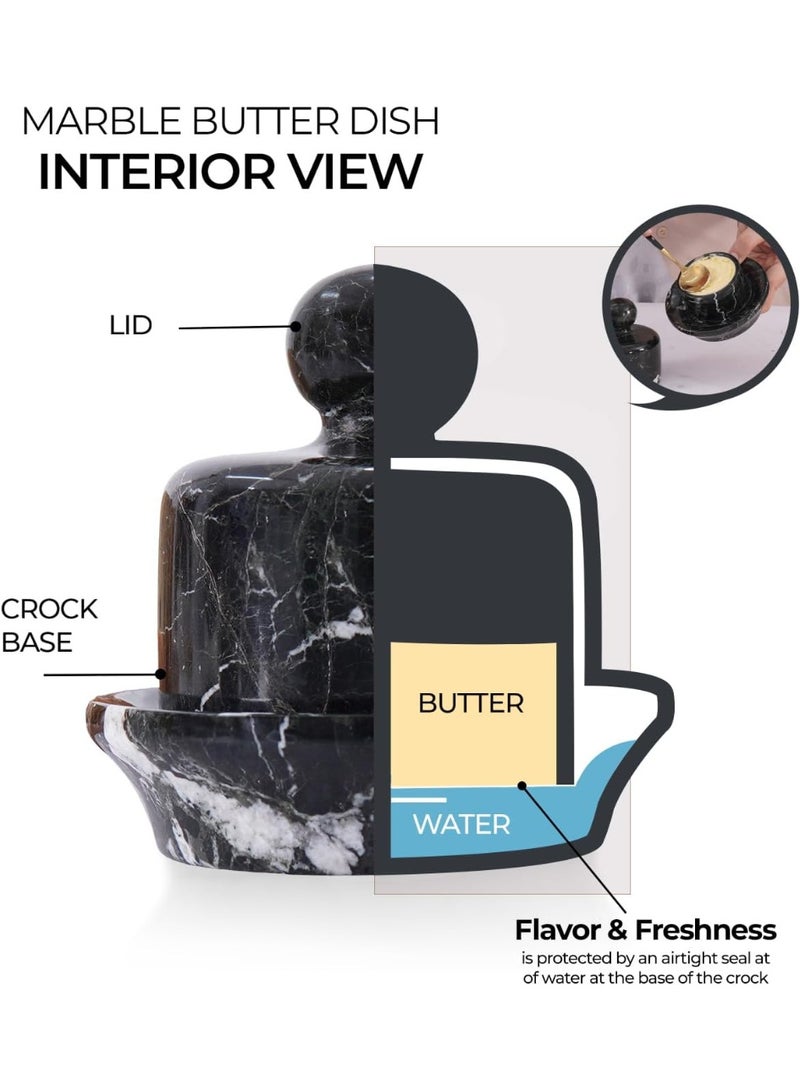 ام كي طبق زبدة رخامي أسود بغطاء | وعاء زبدة فرنسي يدوي الصنع، مقاس ٤ بوصات، مناسب للطاولة - Image 5