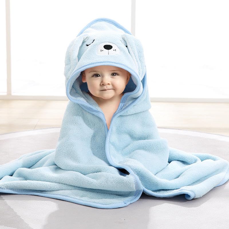 TERI BERI Baby Hooded Towel, Soft and Hypoallergenic Baby Bath Towels with Hood for Toddler Infant Newborn, Large and Absorbent Toddler Towels for Baby Boy Girl (31 x 31 inch) (Blue Puppy) - Image 1