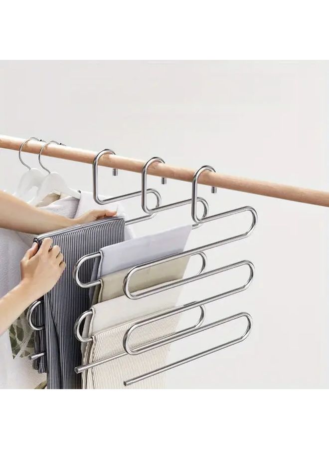 Silvery Stainless Steel Non Slip S Shaped Multi Layer Pants Hanger Space Saving Closet Organizer - Image 2