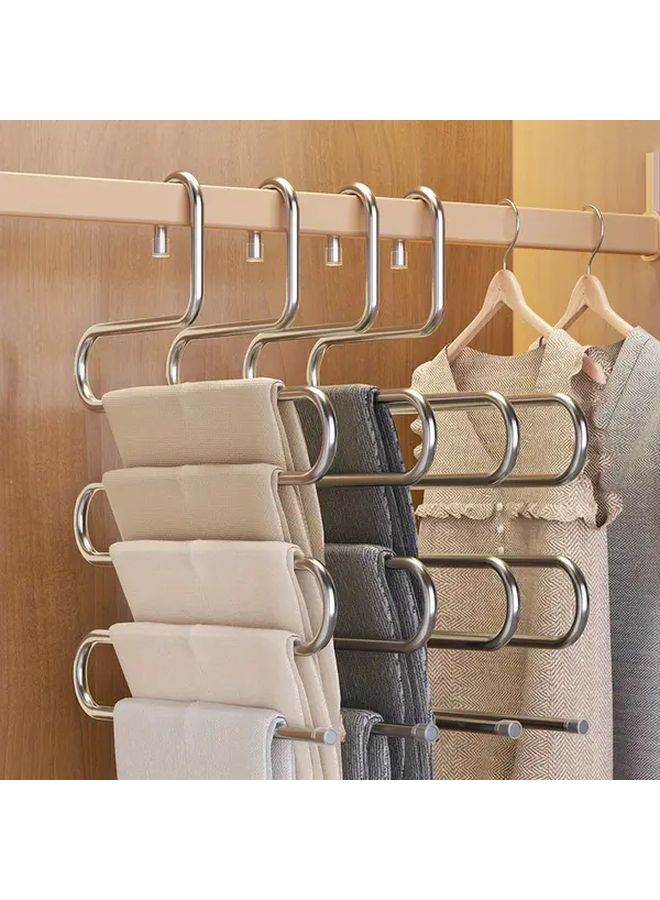 Silvery Stainless Steel Non Slip S Shaped Multi Layer Pants Hanger Space Saving Closet Organizer - Image 1
