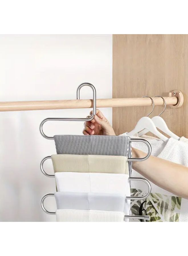 Silvery Stainless Steel Non Slip S Shaped Multi Layer Pants Hanger Space Saving Closet Organizer - Image 4