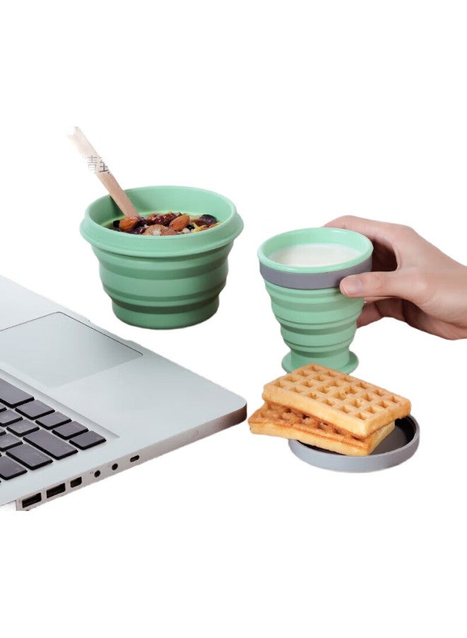 M Square Folding Cup, Portable Travel Silicone Cup, Food-Grade Mouthwash, Camping, Outdoor Picnic, Baby Bowl, Vintage Green - Image 2