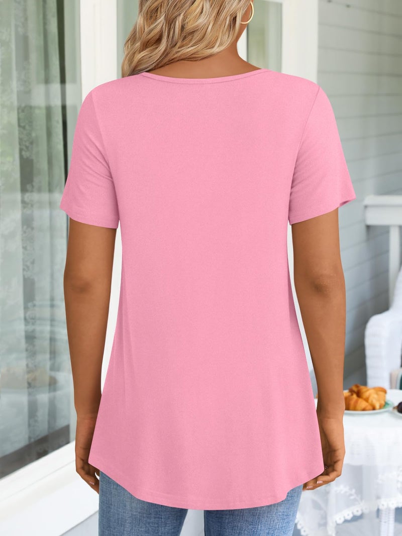 LONGYUAN Tunics Tops to Wear with Leggings Plus Size Short Sleeve Shirts for Women Casual Blouse Tees Pink X-Large - Image 3