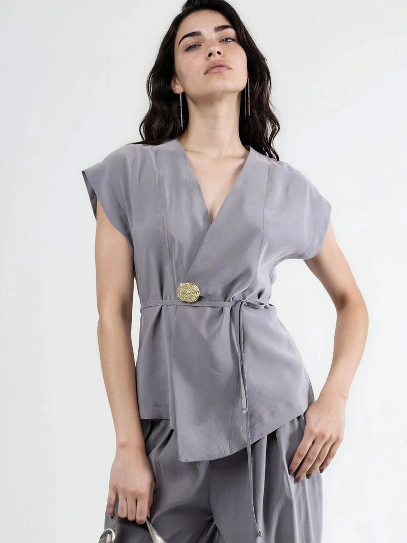 Busem BUSEM V-neck Belted Crepe Waistcoat