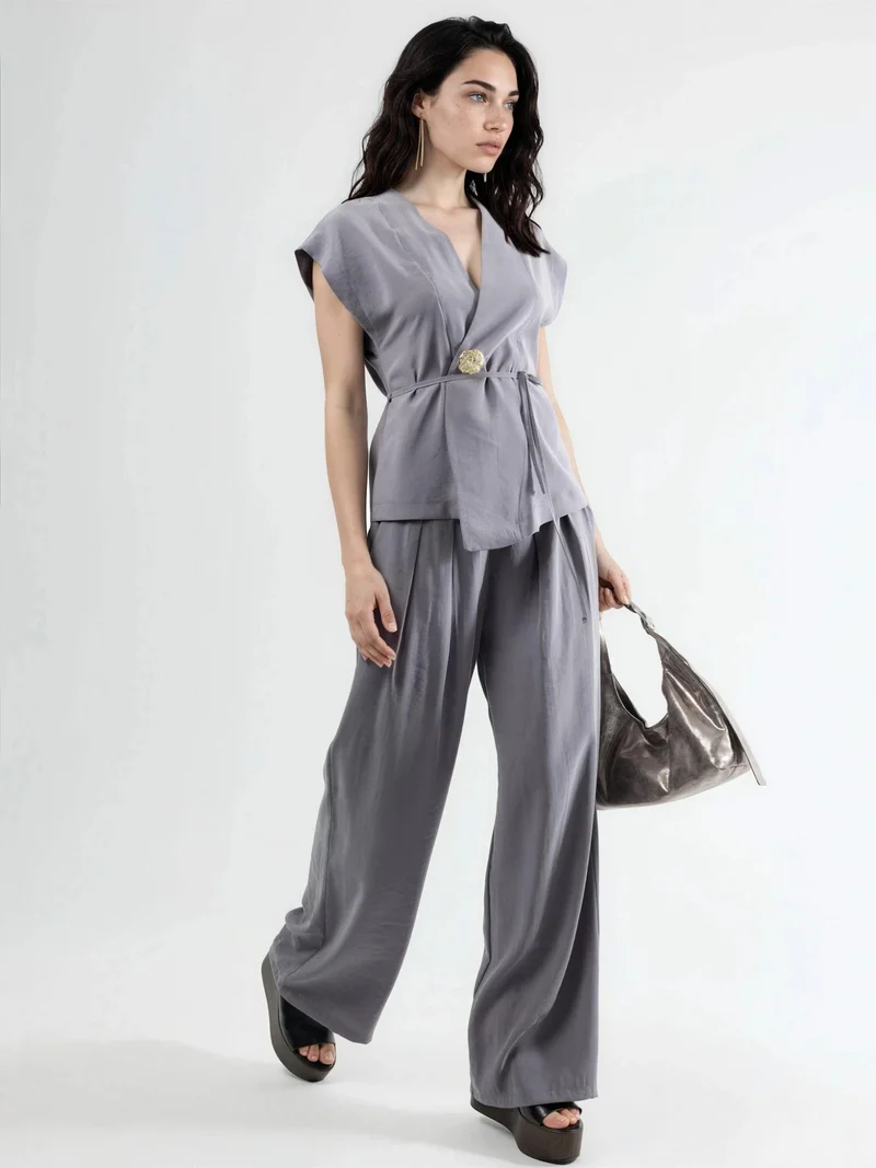 Busem BUSEM V-neck Belted Crepe Waistcoat