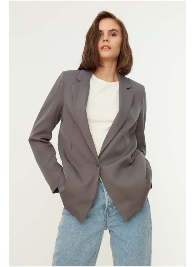 trendyol Gray Regular Lining Detailed Woven Blazer Jacket TWOAW20CE0316  - Image 4