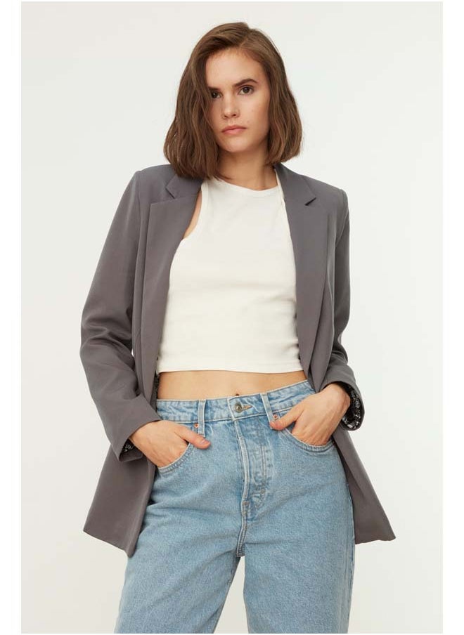 trendyol Gray Regular Lining Detailed Woven Blazer Jacket TWOAW20CE0316  - Image 2