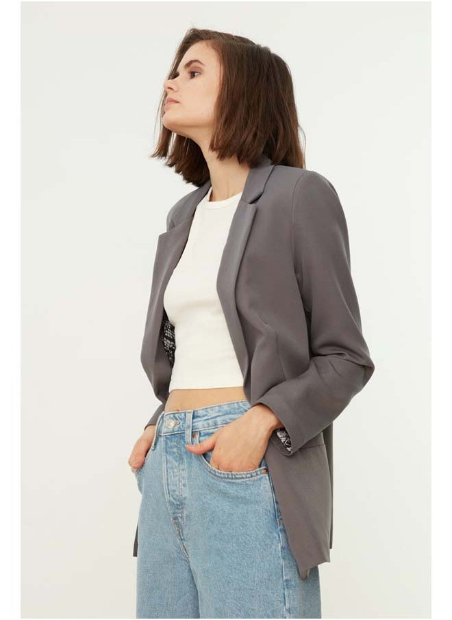 trendyol Gray Regular Lining Detailed Woven Blazer Jacket TWOAW20CE0316  - Image 3