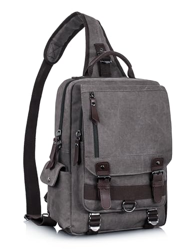Leaper Retro Crossbody Bag Sling Bag Canvas Messenger Bag for Men Women Shoulder Bag Crossbody Handbags Satchel Brownish Gray, L - Image 1