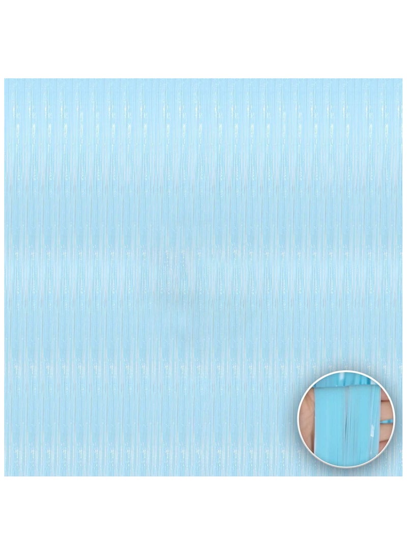 KATCHON Pastel Blue Foil Fringe Tinsel Backdrop Curtain for Party Decoration Pack of 1 - Image 1