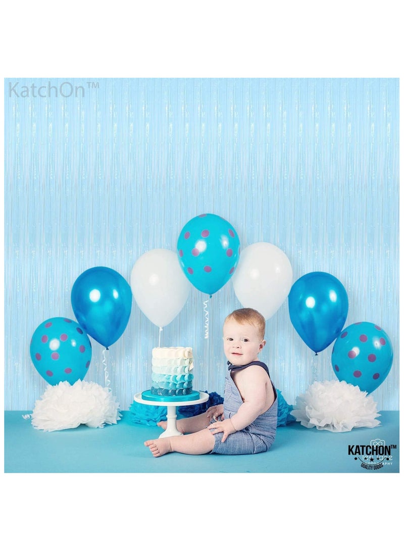 KATCHON Pastel Blue Foil Fringe Tinsel Backdrop Curtain for Party Decoration Pack of 1 - Image 3