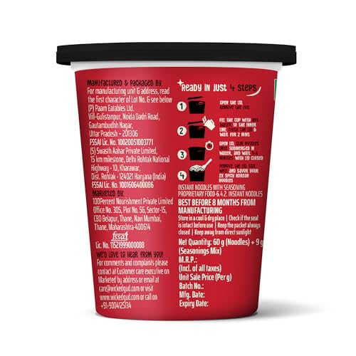 WickedGud Fiery 2X Spicy Korean Noodles | Instant Pack and Cup Combo Pack of 2 | Whole Wheat | No Maida | No Palm Oil | Vegetarian | 67g & 69g - Image 4