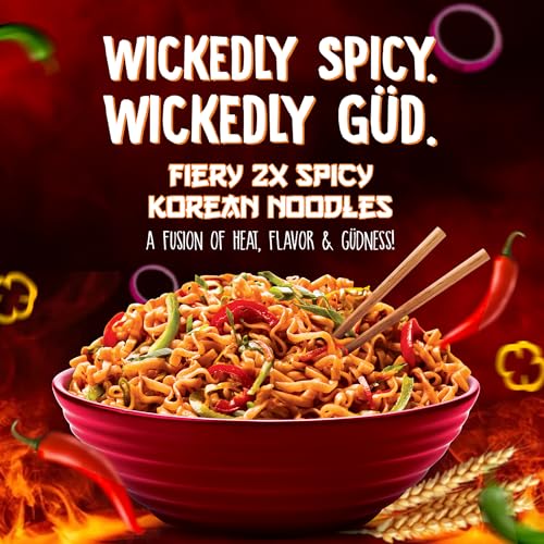 WickedGud Fiery 2X Spicy Korean Noodles | Instant Pack and Cup Combo Pack of 2 | Whole Wheat | No Maida | No Palm Oil | Vegetarian | 67g & 69g - Image 5