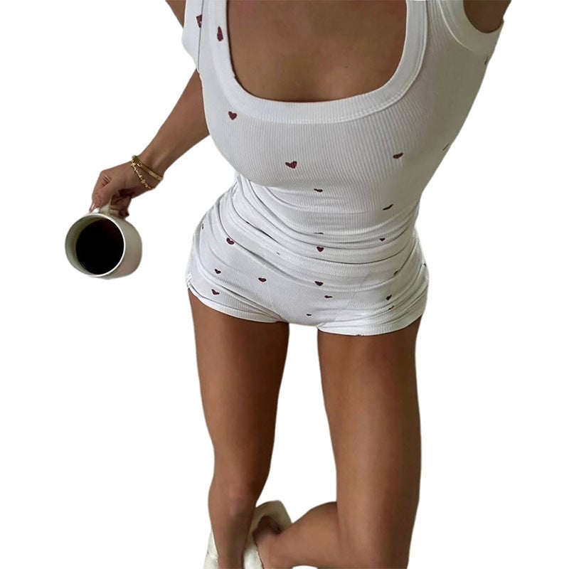 Women's Casual Sleeveless Heart Print Tank Top and Shorts Tracksuit Set - Image 5