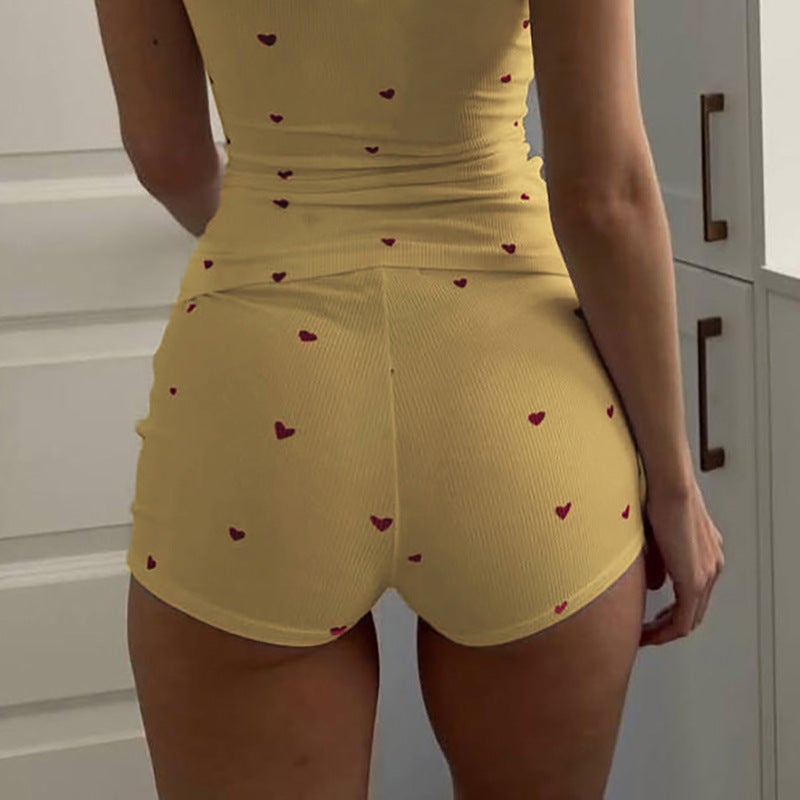 Women's Casual Sleeveless Heart Print Tank Top and Shorts Tracksuit Set - Image 2