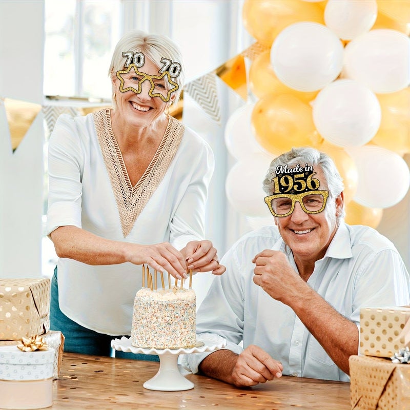 16Pcs 70th Birthday Paper Glasses Decorations Black Gold Photo Booth Props - Image 5