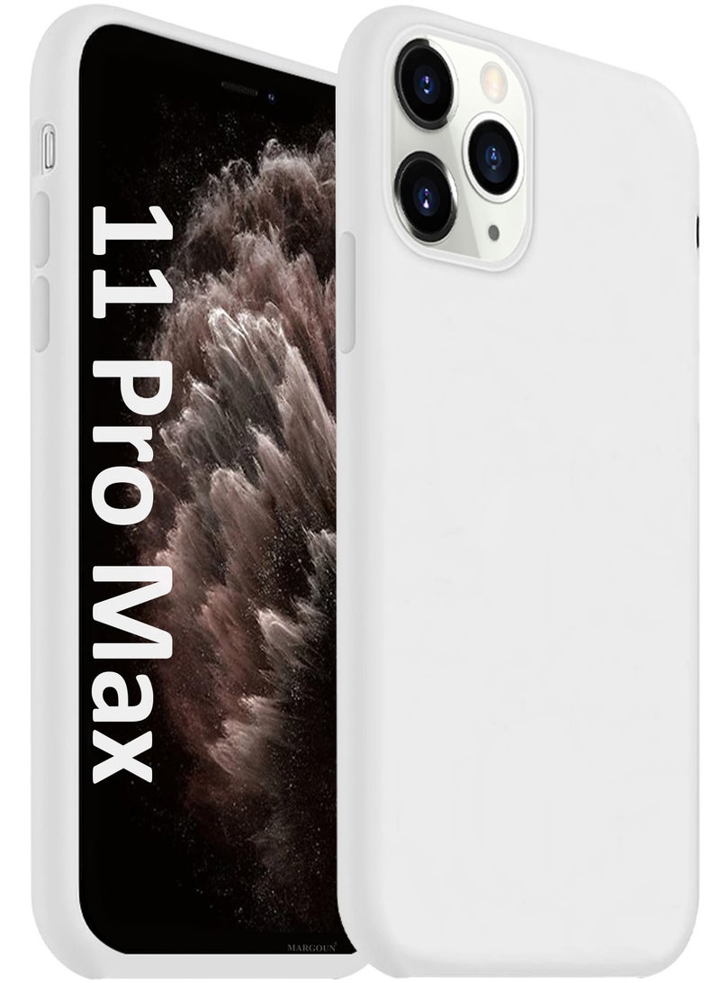 CATANES غطاء سيليكون ناعم وحريري لجهاز آبل آيفون 11 برو ماكس - حماية كاملة للجسم - أبيض - Image 1