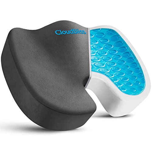 CloudBliss Large Office Chair Seat Cushion Cooling Gel Enhanced Memory Foam for Long Sitting  Back Sciatica Coccyx Tailbone Pain Relief Pillow  for WheelchairOffice Gaming Car  Grey