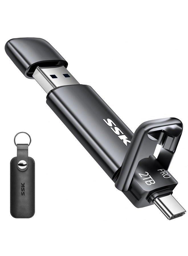 2TB SSD USB C Stick up to 1000MB/s,Fast External SSD Dual Drive Type-C + USB A 3.2 Gen 2 Solid State Thumb Drive,USB Memory Stick for iPhone 15/PS4/Android Phone/Tablet/Windows/Mac