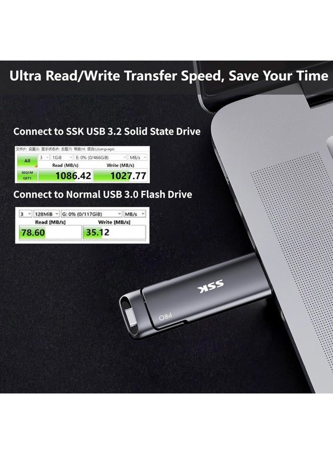 SSK 2TB SSD USB C Stick up to 1000MB/s,Fast External SSD Dual Drive Type-C + USB A 3.2 Gen 2 Solid State Thumb Drive,USB Memory Stick for iPhone 15/PS4/Android Phone/Tablet/Windows/Mac - Image 3
