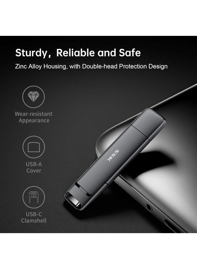 SSK 2TB SSD USB C Stick up to 1000MB/s,Fast External SSD Dual Drive Type-C + USB A 3.2 Gen 2 Solid State Thumb Drive,USB Memory Stick for iPhone 15/PS4/Android Phone/Tablet/Windows/Mac - Image 5