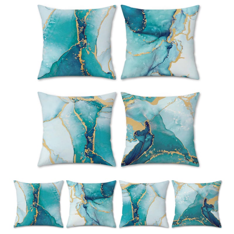 Bonhause Turquoise Marble Throw Pillow Covers 18x18 Inch Set of 4 Two-Sided Teal Gold Abstract Art Modern Decorative Pillows Case Soft Velvet Outdoor Cushion Covers for Couch Sofa Bed Home Decor - Image 1