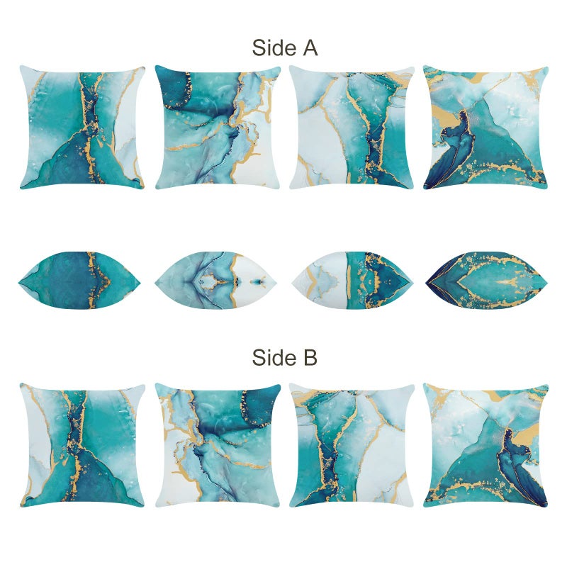 Bonhause Turquoise Marble Throw Pillow Covers 18x18 Inch Set of 4 Two-Sided Teal Gold Abstract Art Modern Decorative Pillows Case Soft Velvet Outdoor Cushion Covers for Couch Sofa Bed Home Decor - Image 2