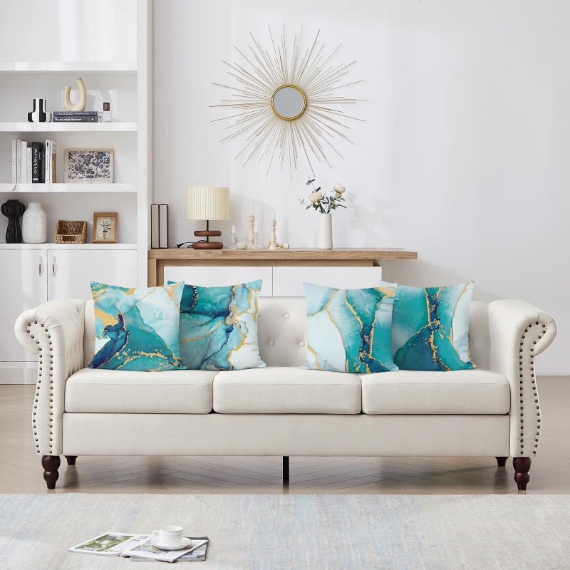Bonhause Turquoise Marble Throw Pillow Covers 18x18 Inch Set of 4 Two-Sided Teal Gold Abstract Art Modern Decorative Pillows Case Soft Velvet Outdoor Cushion Covers for Couch Sofa Bed Home Decor - Image 3
