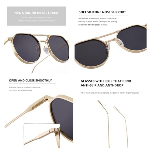 Dervin UV Protected Round Sunglasses for Men and Women (Gold-Black) - Image 3