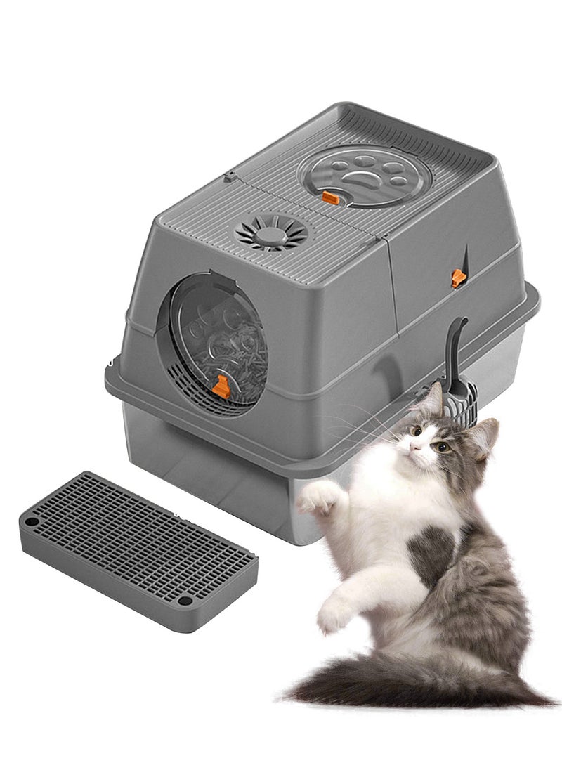 Kidle - Stainless Steel Litter Box with Lid Metal Cat Litter Box with Litter Scoop Extra Large Cat Box High Sides - Image 1